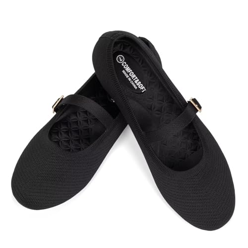 Image of Frank Mully Women's Mary Jane Flats Comfortable Dressy Ballet Flats Casual Round Toe Slip On Washable Knitted Fabric Office Work Woman Shoes