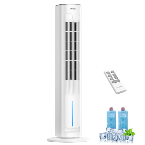 LEENON 3-in-1 Turmventilator mit Wasserkühlung 38 Luftkühler (35dB leise) Fernbedienung 3 Stufen & 4 Modi 12H Timer Oszillierend Mobiler Verdunstungskühler für Schlafzimmer & Büro