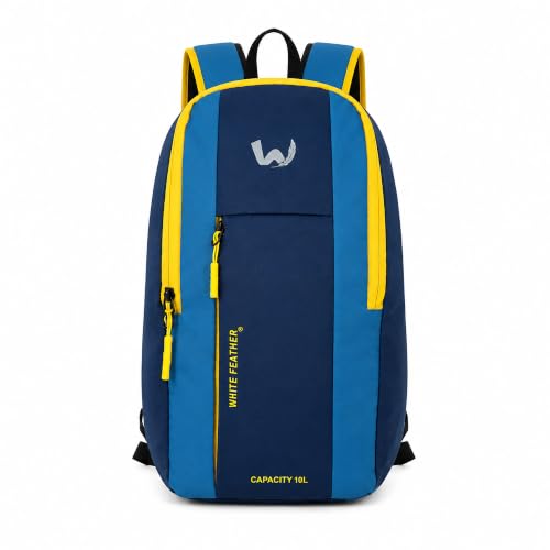Image of White Feather Dinky Compact Backpack | 10L Lightweight Water Resistant Daypack for Gym Cycling Running Travel Daily Use | Small Casual Backpack for Men Women (Navy Blue Blue)