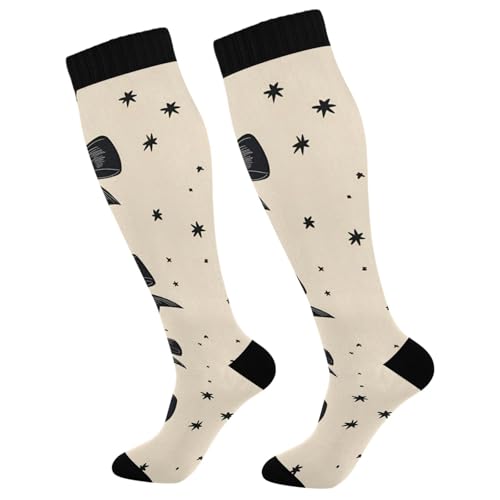 BOESI Graffiti Black Bow Compression Socks, Women's and Men's Knee High Running Socks for Sports