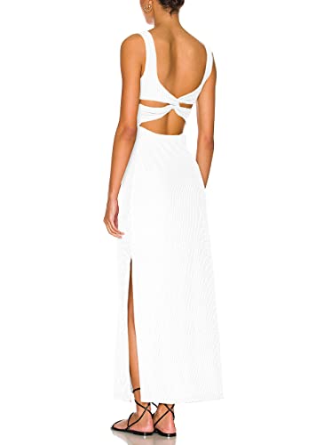 ALENDA DANMOS Women's Elegant Backless Maxi Dress Sexy High Sides Slit Tank Dress Twist Back Casual Sundress 721222