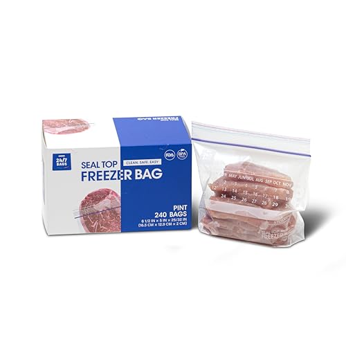 24/7 Bags- Sandwich Freezer Bags 240 Count with Expandable Bottom and New Calendar Feature