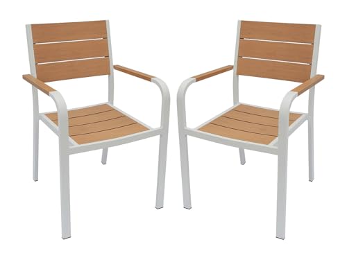 Vente-unique - Lot de 2 fauteuils de Jardin empilables en Aluminium - Naturel Clair et Blanc - NYROS de MYLIA