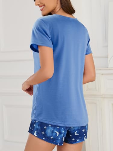 Image of VENTELAN Pajama Set For Women Cute PJS Summer Short Sleeve Shorts Sleepwear