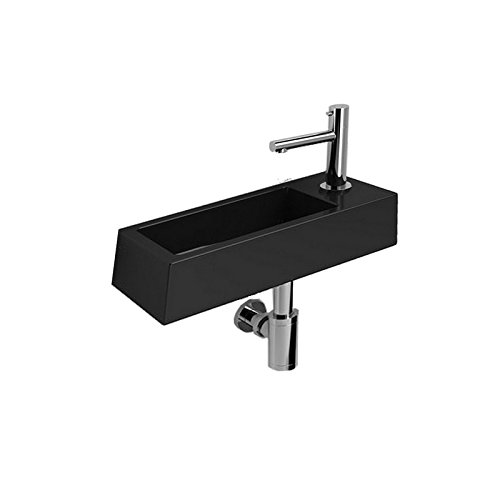 Lave Main Rectangulaire Gain de Place Droite - Céramique Noire - 38x15 cm - Minimalist