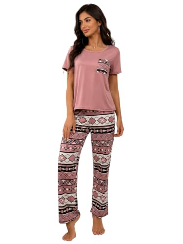 Image of LITZO Womens Night Suit || Printed Round Neck Short Sleeve Nightsuit Set | Pajama Set | Casual Night Dress for Women (L-25-27)