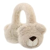 POMIJIAN Kids Winter Ear Muffs Fuzzy Foldable Earmuffs Girls Soft Fluffy Ear Warmer Boys Toddler Cute Ear Cover for Cold (B-light khaki)