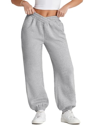 Herseas Women's V Crossover Waist Sweatpants Baggy Y2K Jogger Pants Wide Leg Fleeced Lounge Pants