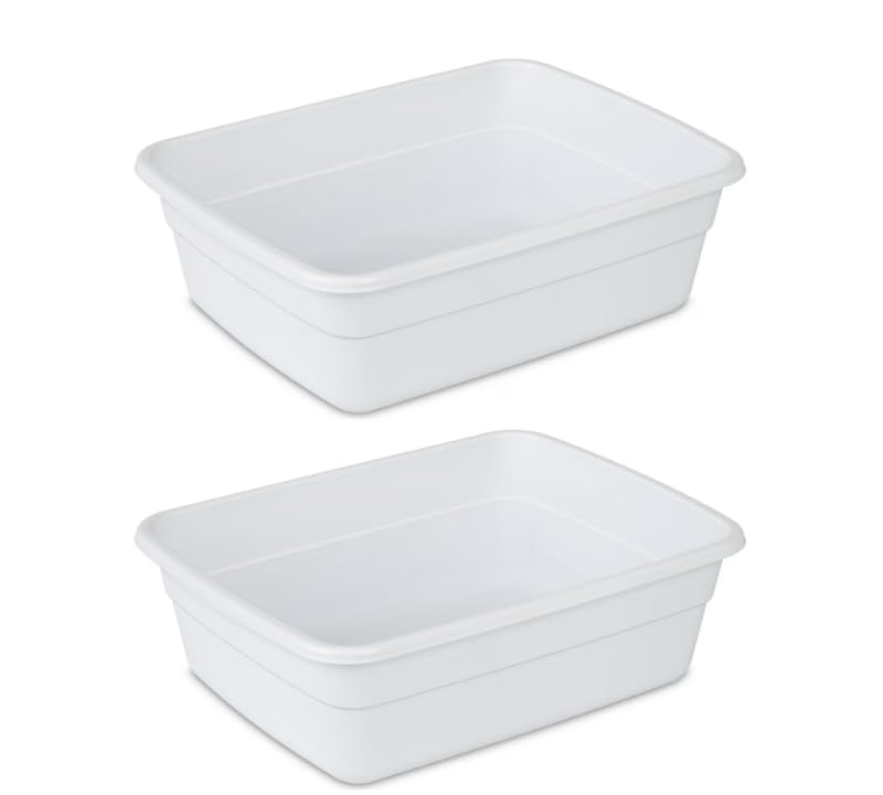 (2 Pack) Plastic Wash Tub Dishpan Basin and Foot Bath for Soaking Feet Laundry Hand Wash Bucket Dish Pans for Washing and Storage Cleaning Supplies - 8 Quarts - Heavy Duty - Made in USA (White)