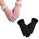 VARKAGE 2 Stücke Lammfell Handschuhe Damen, Winter Lederhandschuhe Damen Gefüttert, Lederhandschuhe Damen für Outdoor Use (Schwarz, Rosa)