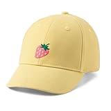 Kids Baseball Hat with Strawberry Patch for Girls Age 2 to 6 Years, Vintage Yellow, Natural Ultra-Soft Cotton, Premium Quality Adjustable Design, for Little Girls -Toddler Size and Up