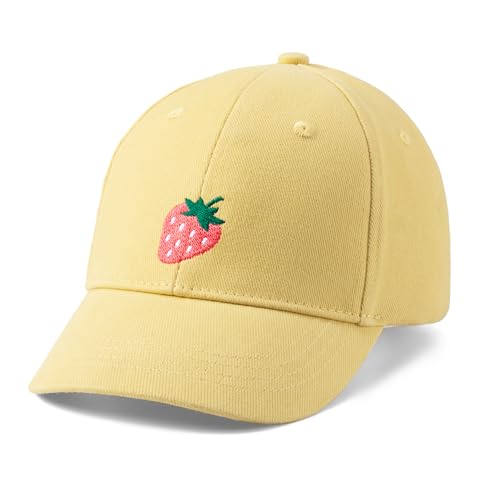 Kids Baseball Hat with Strawberry Patch for Girls Age 2 to 6 Years Vintage Yellow Natural Ultra-Soft Cotton Premium Quality Adjustable Design for Little Girls -Toddler Size and Up