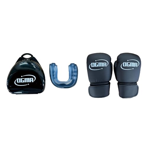 【OGMA】 ボクシング&MMA トレーニングセット 10ozハイエンドレザーグローブ+マウスピース ケース付 ブラック キックボクシング 格闘技 空手 柔術 総合格闘技向け 保護セット