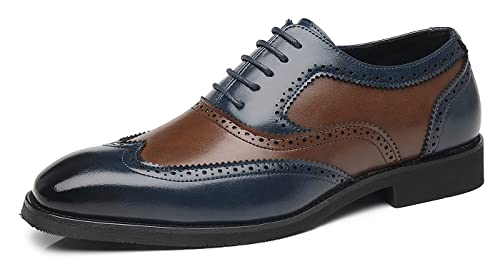 Santimon Wingtip Leather Dress Shoes for Men Brown Antique & Blue Italian Formal Oxfords2