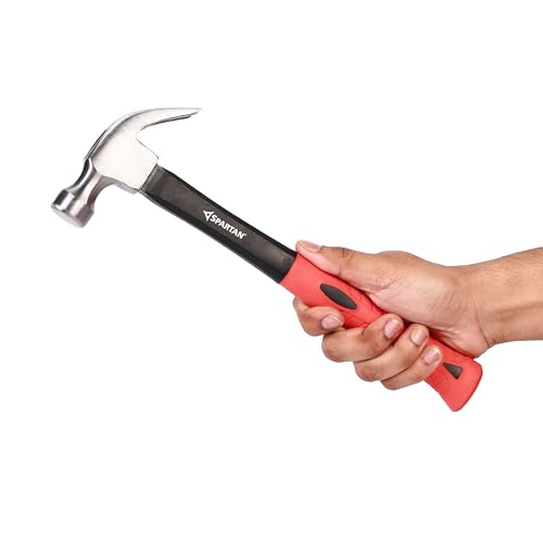 Image of Spartan Heavy Duty Claw Hammer with Forged Steel Head & Fibreglass Anti-Slip Handle | Flat Face & Nail Puller for Carpentry, Home Repair, Furniture Assembly & DIY Use