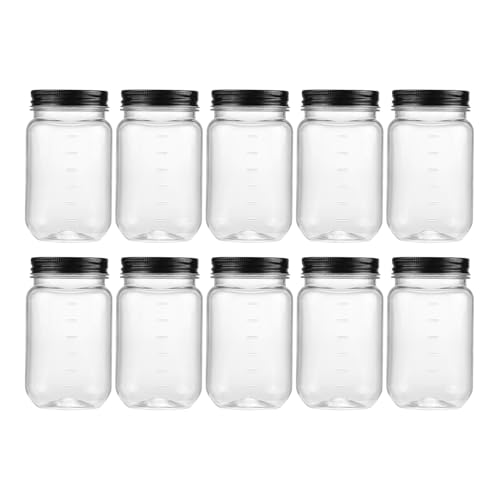 novelinks 16 oz Clear Plastic Jars with Lids, Refillable 16oz Mason Jars with Lids & Storage Containers for Kitchen & Household Use (10 Pack,Black)