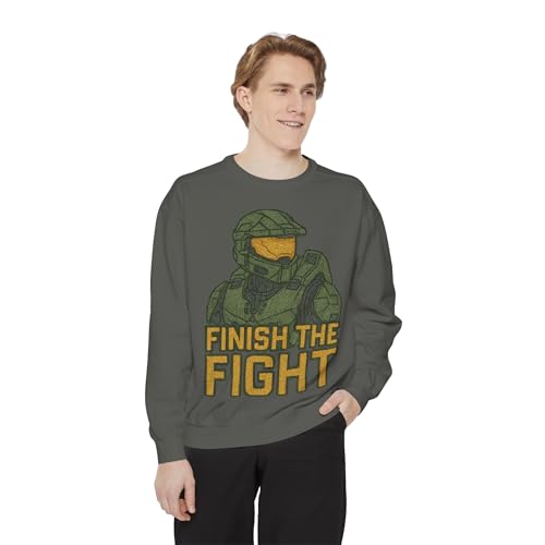 Halo Inspired Unisex Garment-Dyed Sweatshirt, Video Game Sweatshirt, Gamer Gift, Finish the Fight Hoodie, Cozy Casual Wear3