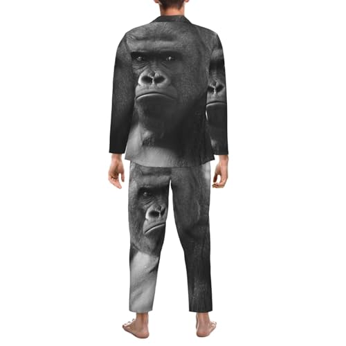 Portrait Of Gorilla Mens Pajamas Set Button Down Sleepwear Set Long Sleeve Loungewear With Pockets2