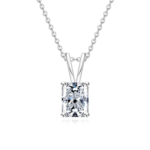 AnuClub Radiant Cut Moissanite Pendant Necklace 2CT D Color VVS1 925 Sterling Silver Everyday Wear Necklace for Women Wife Her with Certificate 40+2+3cm Adjustable Chain