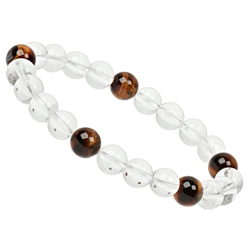 ELEDORO Bracelet élastique en cristal de roche, œil de tigre véritable pierre précieuse chakra Cover