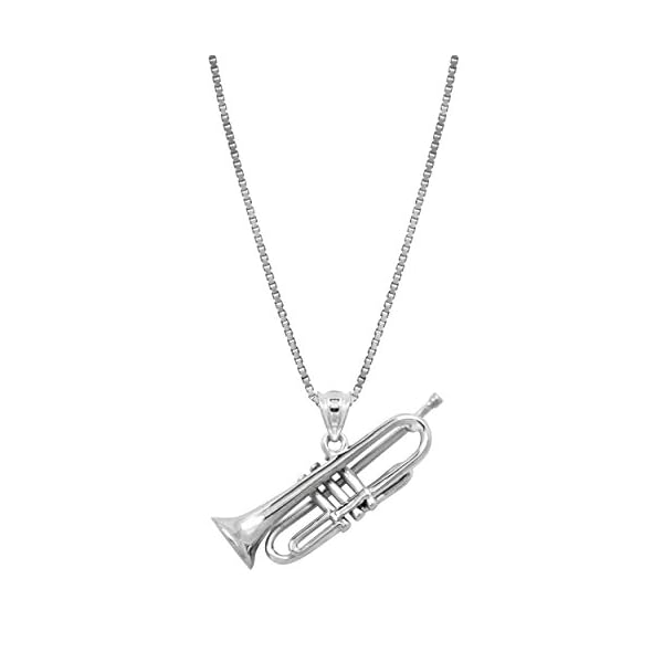 Honolulu Jewelry Company Sterling Silver Trumpet Bugle Necklace Pendant with 18" Box Chain