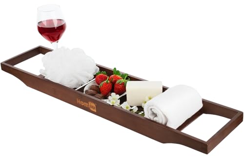 Homiu Bamboo Bath Caddy Tray | Bath Shelf Over Bath Home Spa Bath Caddy | Bath Rack Holder Books Wine Glass Candle Slatted Shelf | Bathroom Accessories Storage Organiser | Wood Bath Table (Brown) - Cosy Home Interiors Homiu Bamboo Bath Caddy Tray | Bath Shelf Over Bath Home Spa Bath Caddy | Bath Rack Holder Books Wine Glass Candle Slatted Shelf | Bathroom Accessories Storage Organiser | Wood Bath Table (Brown) - Image 7