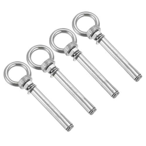 Image of PATIKIL Expansion Eye Bolt M6x70mm, 4 Pack 304 Stainless Steel Shoulder Anchors Eyebolt Screw with Eye Ring for Concrete Brick Walls Canopy Engineering Rigging Silver