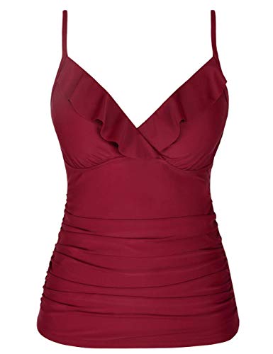 Image of Hilor Women's Tankini Tops Shirred Ruffled Swimsuits V Neck Swimwear Top