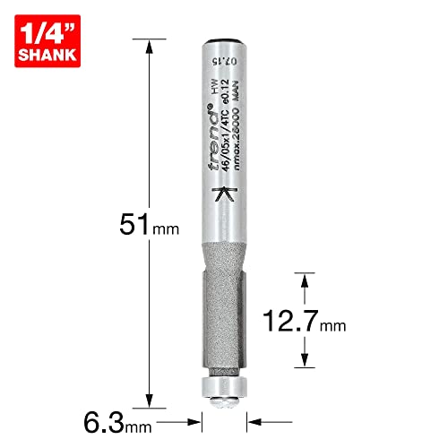 Trend Professional Guided Trimmer, 1/4 Inch Shank, 6.35mm Diameter, 12.7mm Cut Length, Bearing Mounted - Image 3