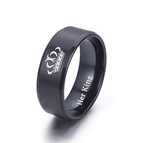LAVUMO King and Queen Rings for Couples - 2pcs His Hers Stainless Steel Matching Ring Sets for Him and Her - Promise Engagement Wedding Band Black Comfort Fit3