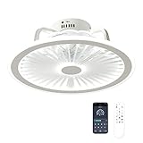CHANFOK Deckenventilator mit niedrigem Profil und Beleuchtung, moderner Deckenventilator für den Innenbereich mit Fernbedienung, LED-Dimmung, unsichtbare Flügel mit mehreren Geschwindigkeiten, 48,3 cm