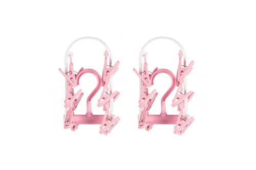 Image of Cloth Drying Hanger 12 Clips,360 Degree Portable and Foldable Clips,Baby Clothes, Clothes Drying Stand,Indoor Clothes, Space Saving, Travel Safe (Pink Pack of 2)