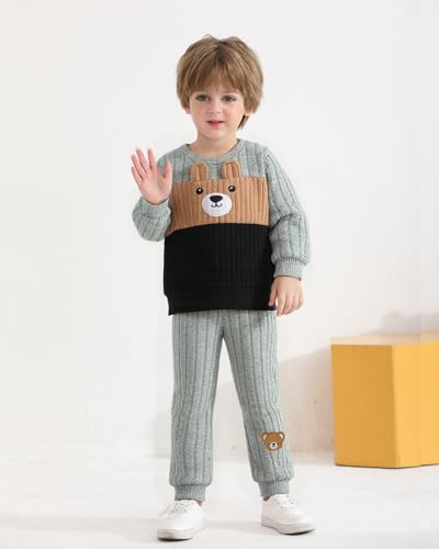 Image of NZRVAWS Toddler Baby Boy Clothes Pullover Sweater Ripped Jean Sweatsuit Little Boy Outfit Fall Winter Clothing Set 6M-7T