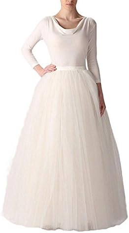 Omelas Women Long Maxi Tulle Skirt A-line Tutu Full Length Skirts Ivory