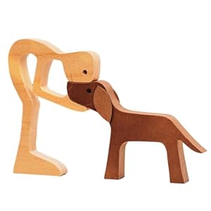 Pawfect House Wooden Pet Carvings, Whimsical Statues Home Decor, Handmade Man and Dog Figurines, Dogs Statue Home Decor, Christmas Shelf Decor, Birthday Gifts for Men, Dog Dad, Pet Lovers