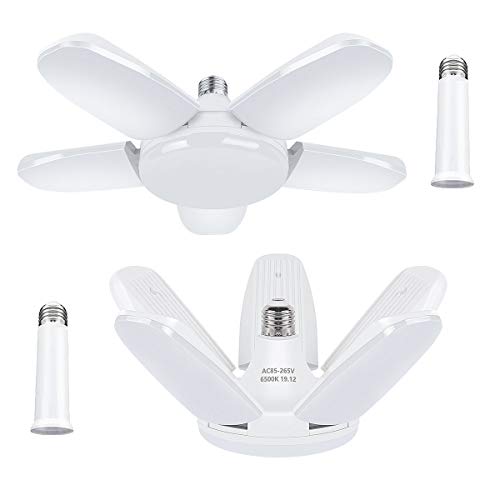 LED Garage Lights 80w 2 Pack LED Garage Lighting 8000LM Daylight Deformable 5 Leaf Panels Garage Light Ceiling LED Shop Light E26/E27 Screw in LED Light with Light Socket Extender for Garage, Attic