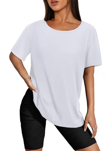 Sampeel Women's Workout Oversized Loose Fit Crewneck Short Sleeve T-Shirt UPF 50+