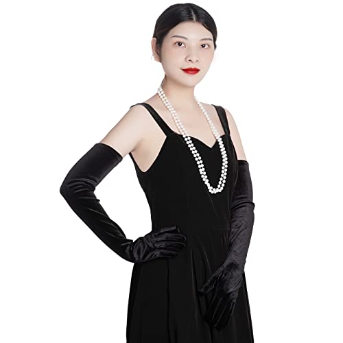 Lange Samthandschuhe für Damen, Ellenbogenlänge, 1920er-Jahre, Opern-Kostüm, Flapper, Abendbankett, Party, schwarz, Einheitsgröße Cover