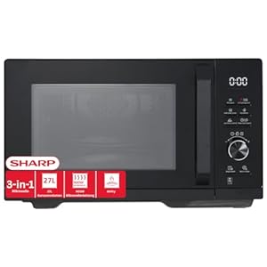 Sharp RCA271TB 5-in-1 Airfry-magnetron 900 W, grill 1000 W, hete lucht & AirFry-functie, convectie 2100 W, 27 l, 28 automatische ontdooien, gewicht en tijdgestuurd ontdooien, zwart