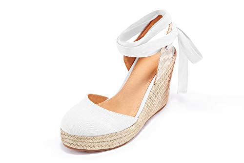 Image of FISACE Womens Summer Espadrille Heel Platform Wedge Sandals Ankle Buckle Strap Closed Toe Shoes
