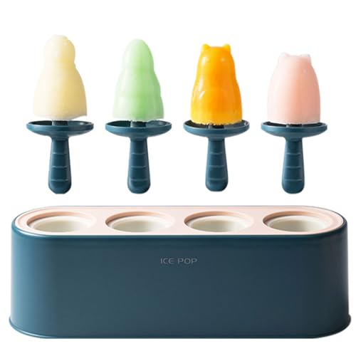 Blue Silicone Popsicle Molds with 4 Slots, BPA Free and Reusable for Homemade Ice Cream