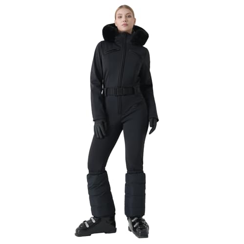 MOUS ONE Womens Ski Suit One Piece Snowsuit Slim Insulated Jumpsuit Warm Waterproof Outdoor Sports OuterwearBlackL