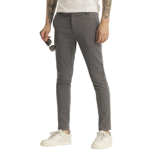 Image of SNITCH Yann Grey Plain Slim Fit Trousers
