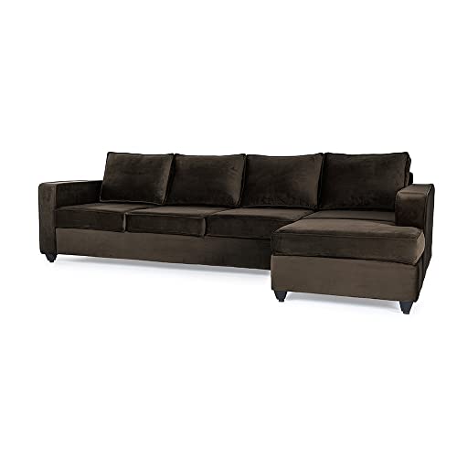 Image of Wakefit Sofa Set | 3 Year Warranty | Sofa 3 Seater, 3 Seater Sofa for Living Room, Wooden Sofa Set, 3 Seater + Right Aligned, Sofa for Living Room - Napper(Fabric-Velvet : Stone)