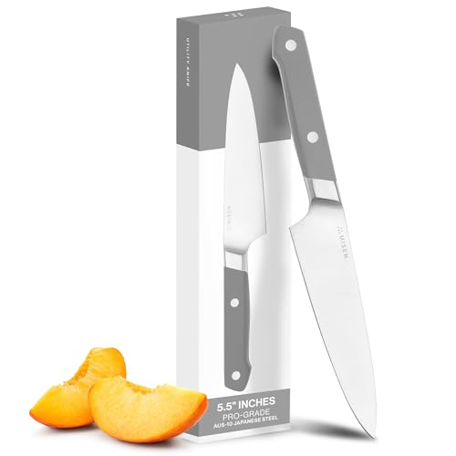 Misen 5.5" Utility Knife – High Carbon Japanese AUS-10 Stainless Steel – Hybrid German & Japanese Blade – Precision Kitchen Knife for Professionals & Home Cooks – Ultimate Cutting Performance - Gray