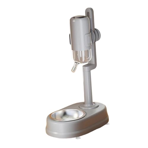 WeiLaiKeQi Automatic Feeder Set with Drinking Feeder Dish Adjustable Water Bottle Leakproof Drinking Nozzle Stainless Steel Feeding Bowl Suitable for Cats Dogs, Gray