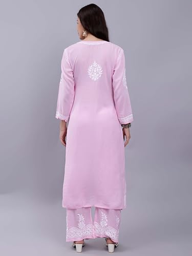 Image of Seva Chikan Hand Embroidered Lucknowi Chikankari Modal Kurta and Palazzo Set SCL8023