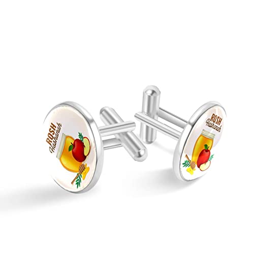 Gemelos de plata personalizados Rosh Hashanah s y miel para camisa de esmoquin, 20mm*20mm, Acero inoxidable, Cuarzo creado