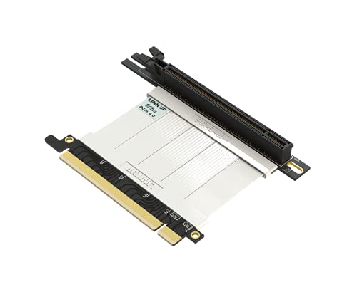 LINKUP - Ultra PCIe 4.0 X16 Riser Cable [RTX4090 RX6950XT x570 B550 Z690 Tested] Shielded Vertical Mount Gaming PCI Express Gen4┃Universal 90 Degree Socket (5cm/1.96") 3.0 Gen3 Compatible┃White