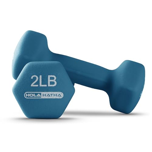 HolaHatha Neoprene Dumbbell Weights Set with Rack, 12 Lbs, Blue/Red - image 8